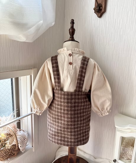front ribbon jumper skirt《chocolate block plaid》