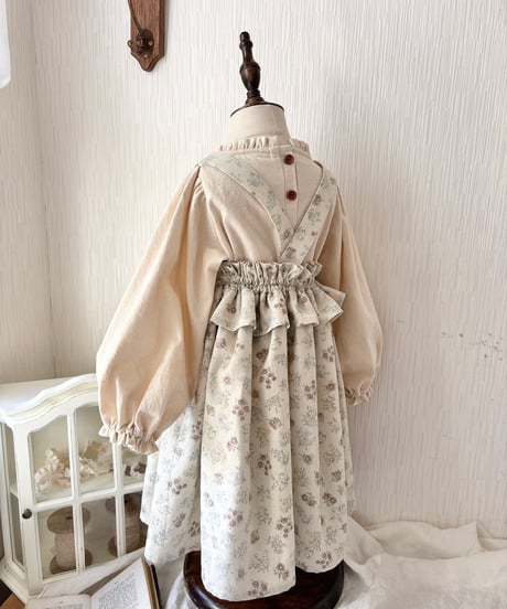 frill waist A line salopette skirt《misty green flower》