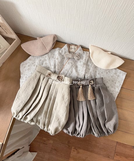 retro baby hakama waist ribbon《shabby flower×beige》