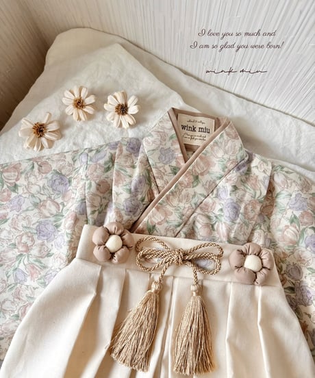 retro baby hakama waist flower 《retro tulip×natural white》