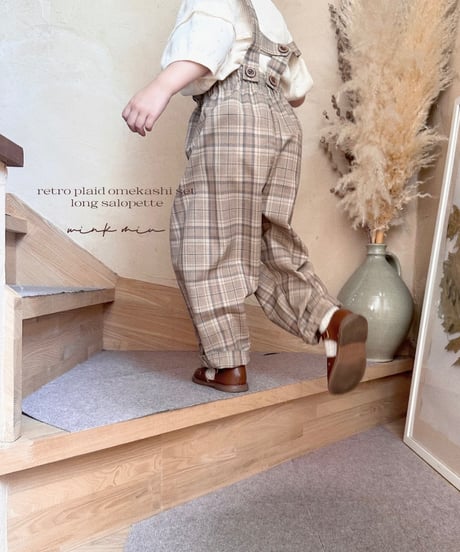 strap design long salopette(retro plaid)