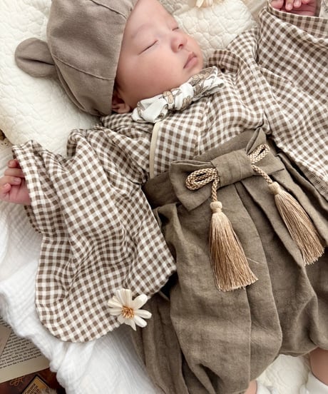 retro baby hakama waist ribbon《gingham plaid coffee×antiquemocha》