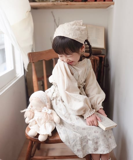 frill waist A line salopette skirt《misty green flower》