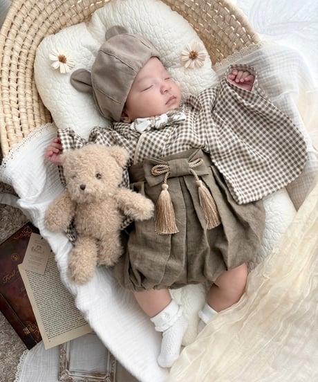 retro baby hakama waist ribbon《gingham plaid coffee×antiquemocha》
