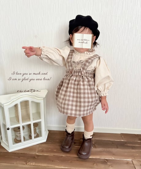 strap ribbon cocoon salopette skirt《gingham plaid》