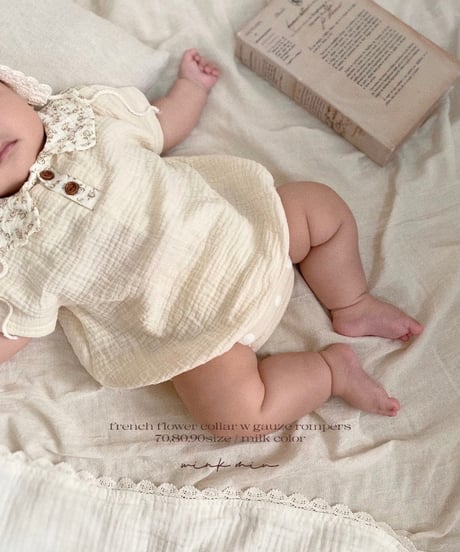 french flower collar w gauze rompers (short sleeve)