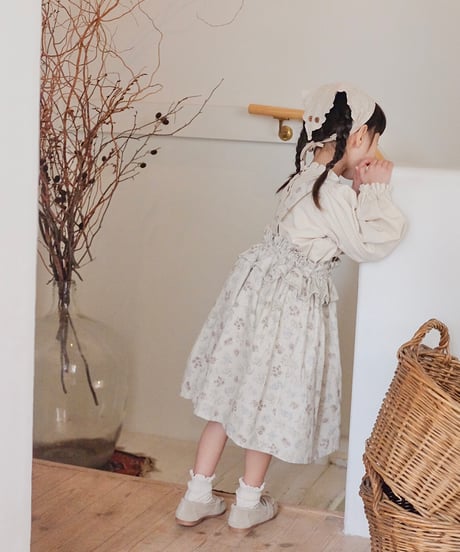 frill waist A line salopette skirt《misty green flower》