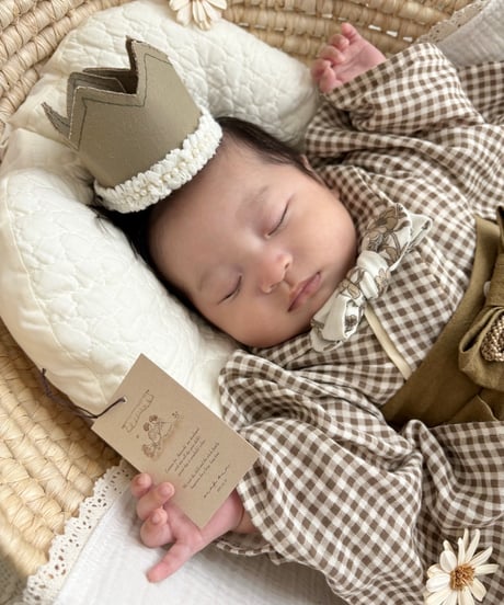 retro baby hakama waist ribbon《gingham plaid coffee×mustard》