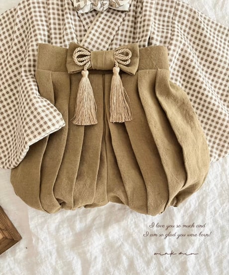 retro baby hakama waist ribbon《gingham plaid coffee×mustard》