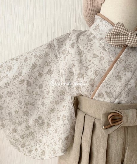 retro baby hakama waist ribbon《shabby flower×beige》