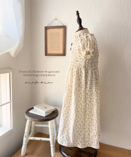 french flower w gauze shirring onepiece