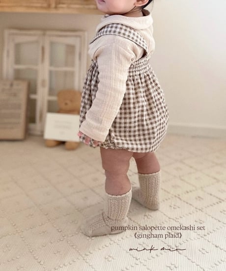 pumpkin salopette omekashi set《gingham plaid》