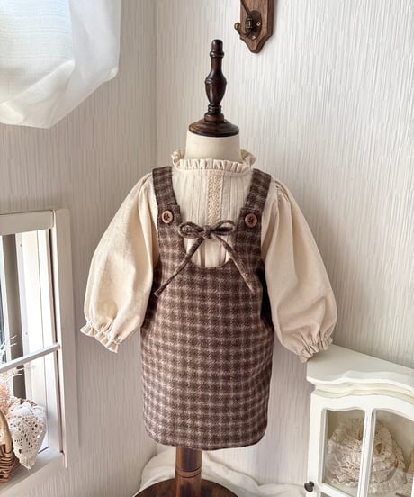 front ribbon jumper skirt《chocolate block plaid》