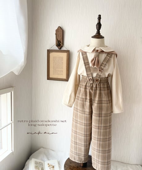 strap design long salopette(retro plaid)