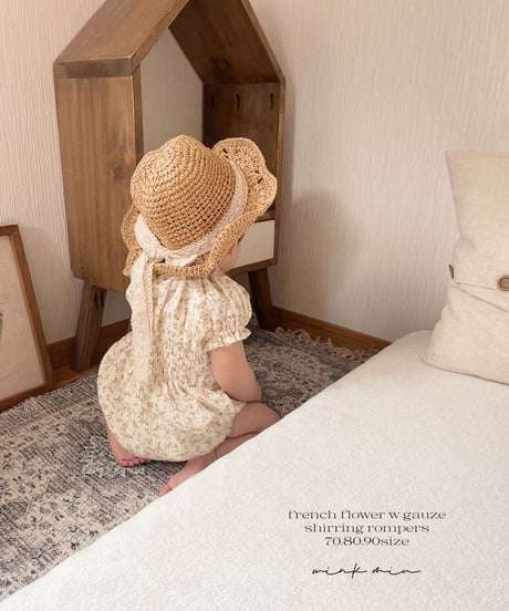 french flower w gauze shirring rompers