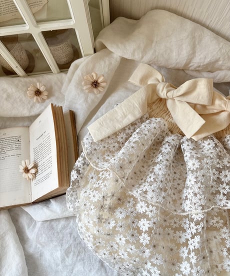 cream daisy tulle rompers dress