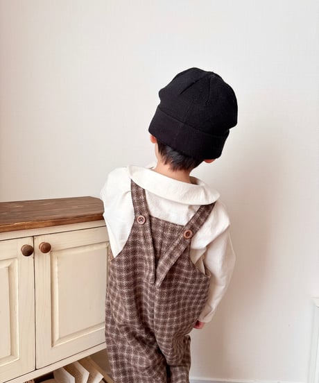 w button long salopette 《chocolate block plaid》