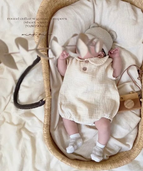 round collar w gauze rompers (short sleeve)