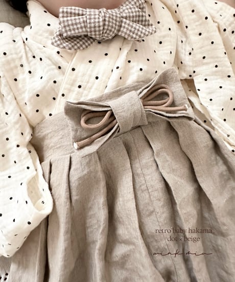 retro baby hakama waist ribbon《dot×beige》