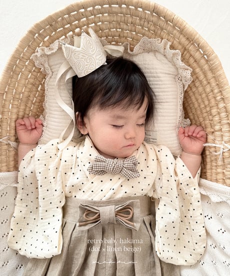retro baby hakama waist ribbon《dot×beige》