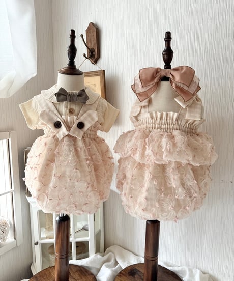 pinky flower tulle rompers dress