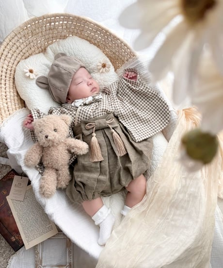 retro baby hakama waist ribbon《gingham plaid coffee×antiquemocha》