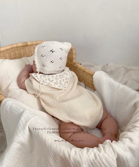 french flower collar w gauze rompers (short sleeve)
