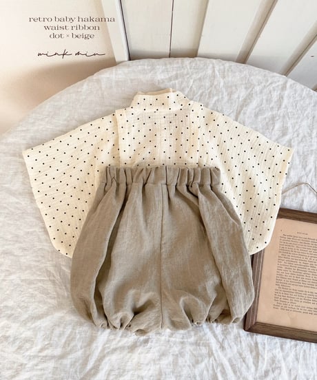 retro baby hakama waist ribbon《dot×beige》