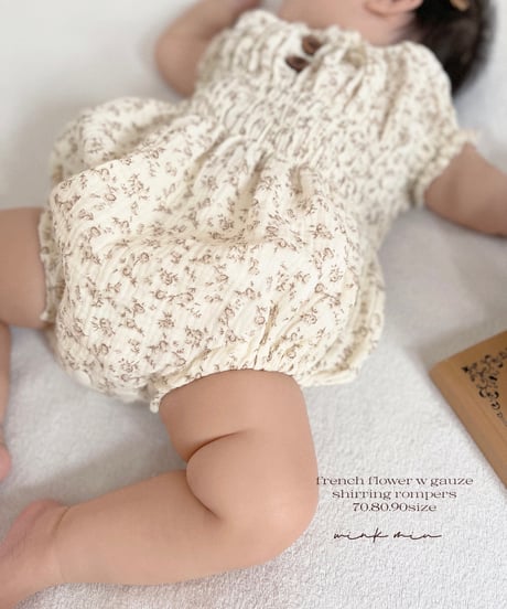 french flower w gauze shirring rompers