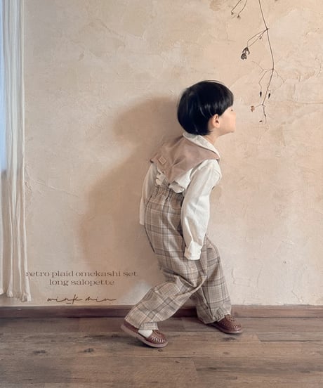 strap design long salopette(retro plaid)