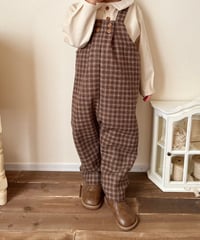 w button long salopette 《chocolate block plaid》