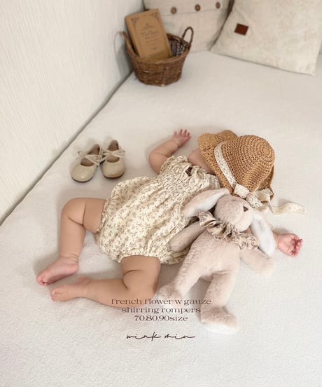 french flower w gauze shirring rompers