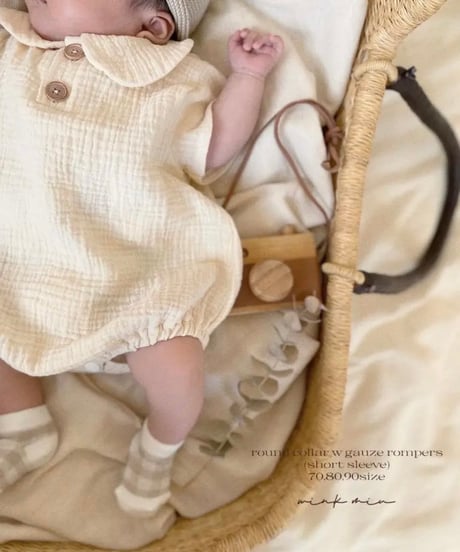 round collar w gauze rompers (short sleeve)