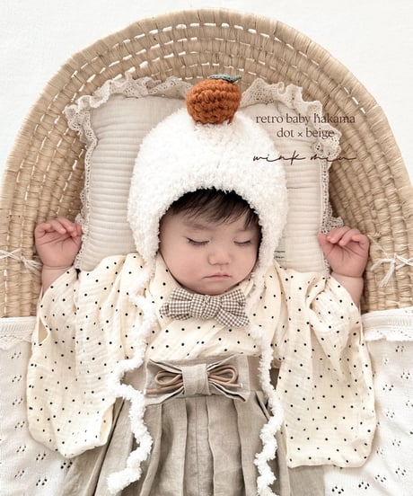 retro baby hakama waist ribbon《dot×beige》