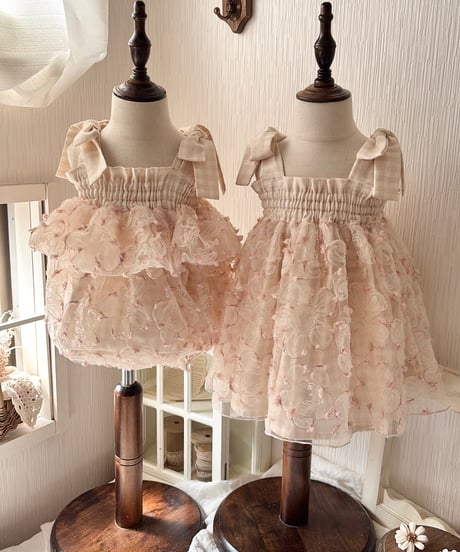 pinky flower tulle rompers dress