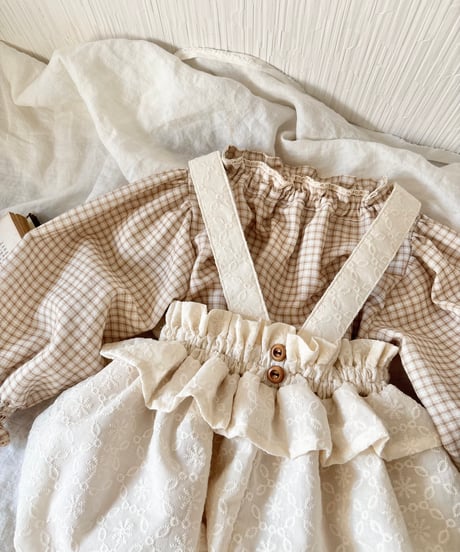 frill waist balloon pumpkin salopette《cotton lace flower》