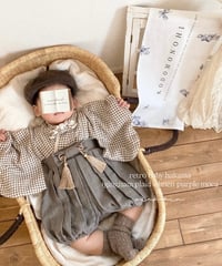 retro baby hakama waist ribbon《gingham plaid coffee×purple moca》