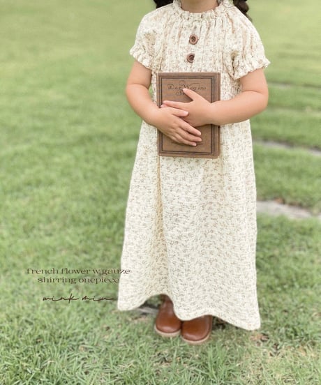 french flower w gauze shirring onepiece