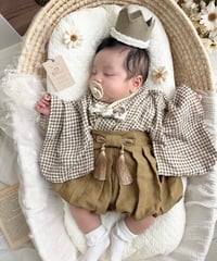 retro baby hakama waist ribbon《gingham plaid coffee×mustard》