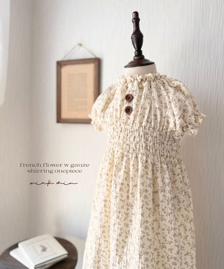 french flower w gauze shirring onepiece