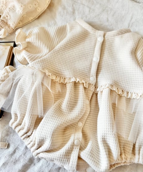 ceremony waffle like tulle frill pumpkin rompers