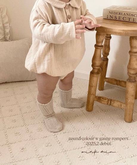 round collar w gauze rompers (long sleeve)