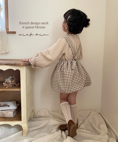 french design neck w gauze blouse《long sleeve》