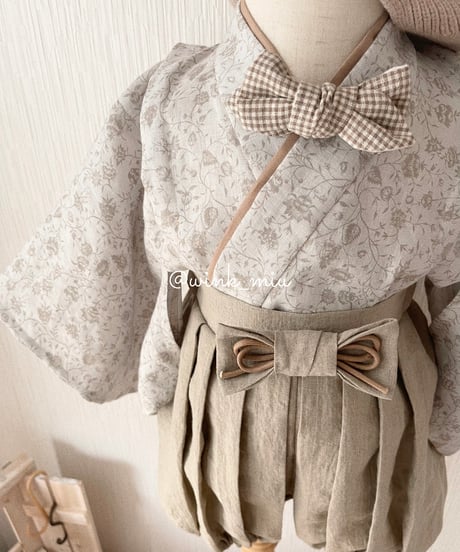 retro baby hakama waist ribbon《shabby flower×beige》