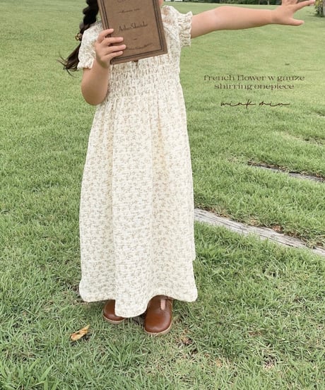 french flower w gauze shirring onepiece