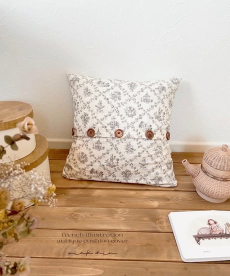 【即納ラスト１点】 french illustration antique cushion cover
