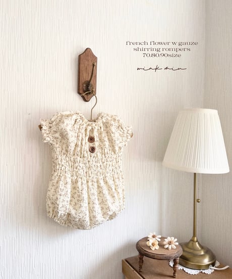 french flower w gauze shirring rompers