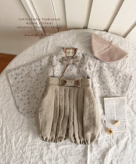 retro baby hakama waist ribbon《shabby flower×beige》