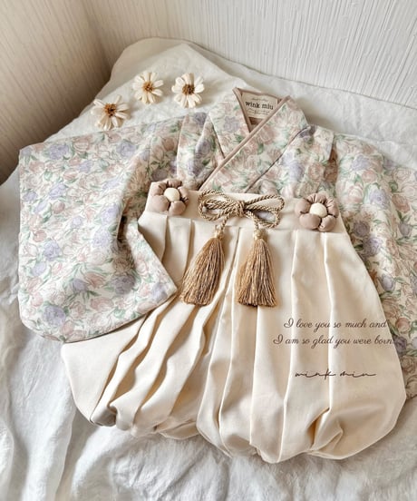 retro baby hakama waist flower 《retro tulip×natural white》
