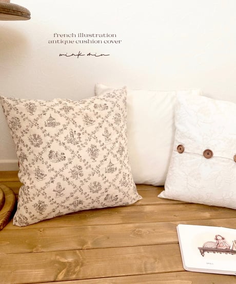 【即納ラスト１点】 french illustration antique cushion cover